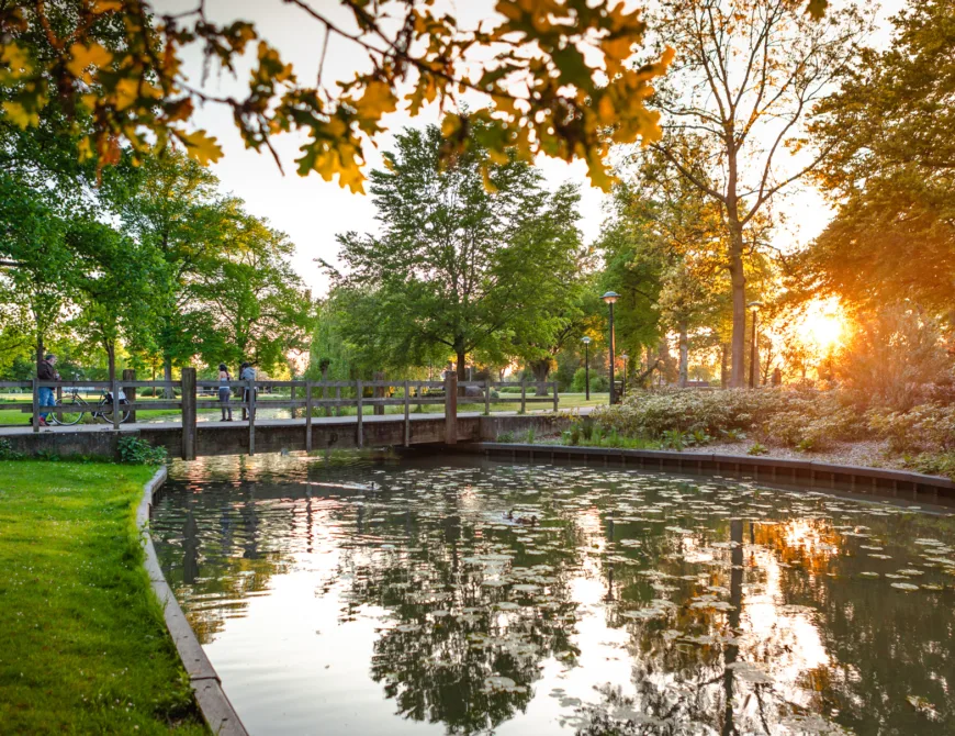 Sonnenuntergang im Volkspark im Frühling in Enschede - Uit in Enschede